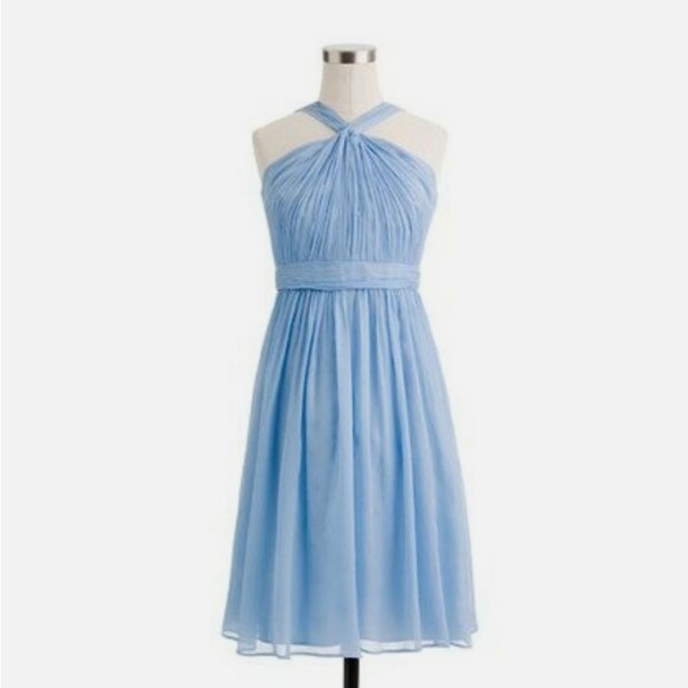 J. Crew Light Blue Chiffon Wedding Guest Formal Cruise Cocktail Dress 10P Petite